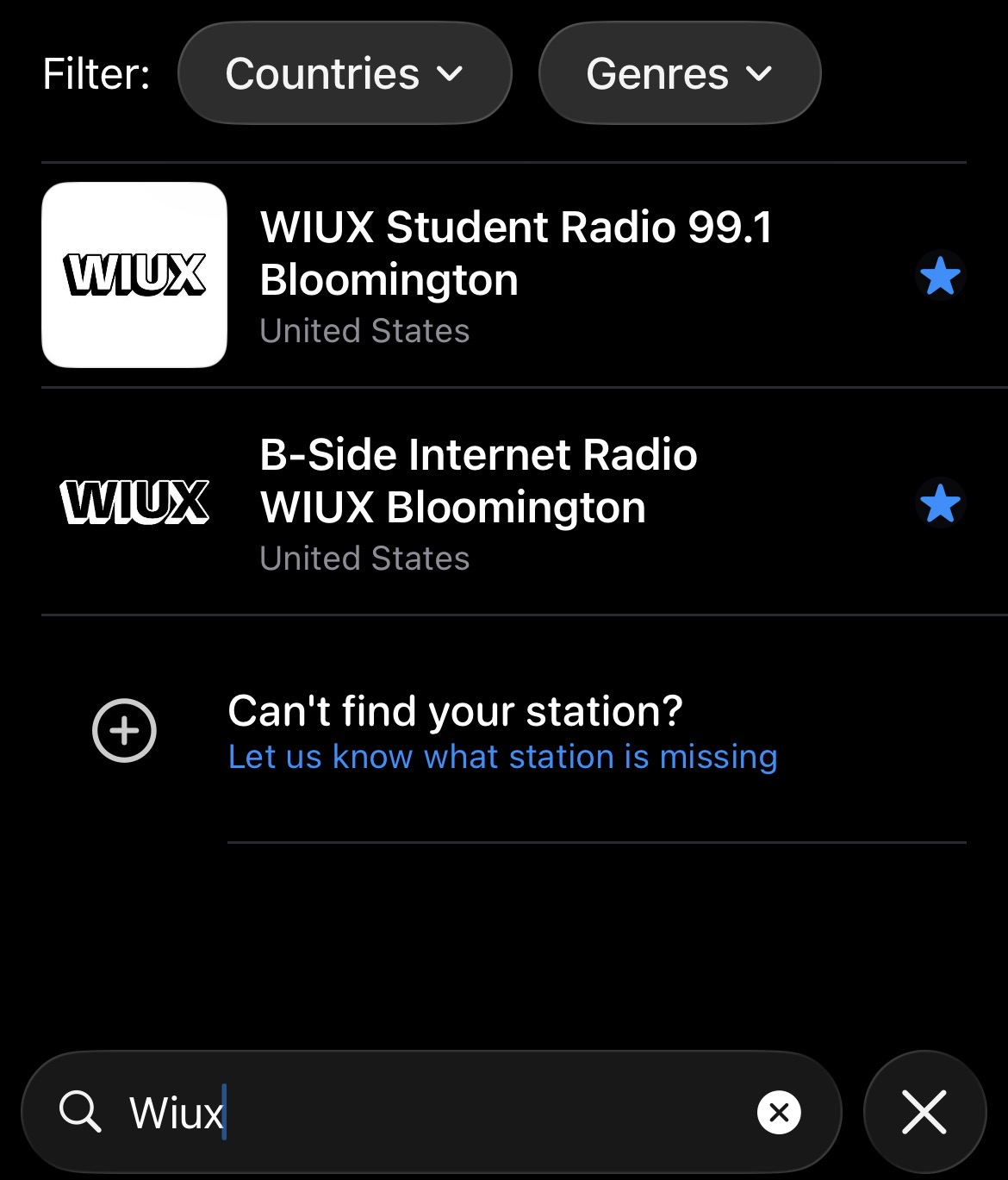 Search for WIUX in the app
